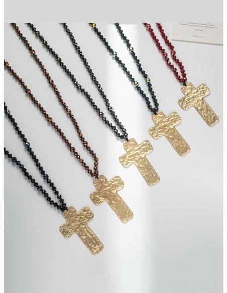 Collar largo abalorios colgante cruz