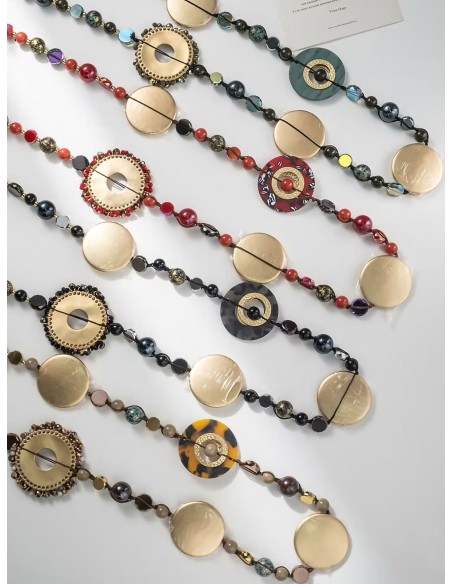 Collar largo cuentas y discos