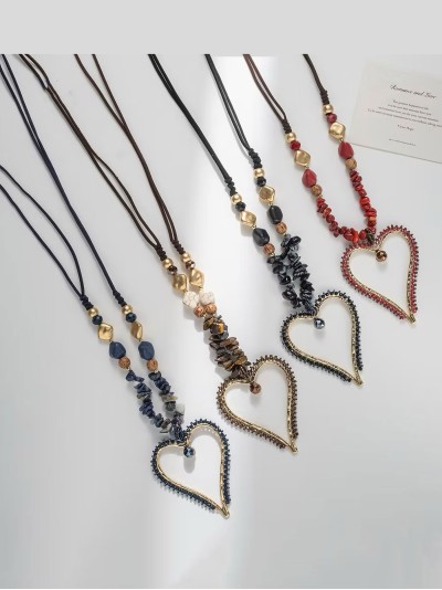 Collar largo cuerda colgante corazón