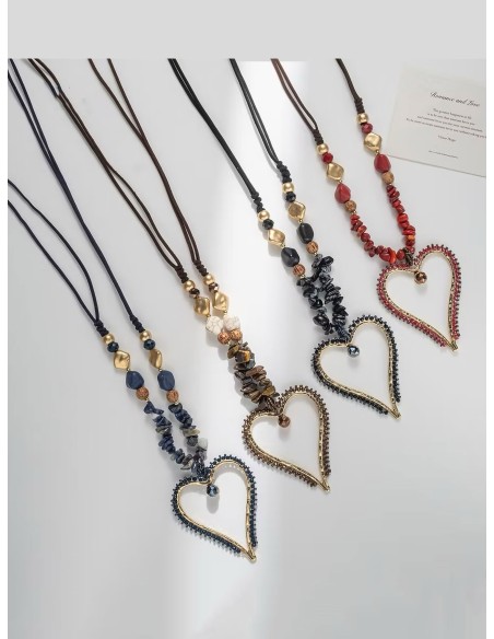 Collar largo cuerda colgante corazón