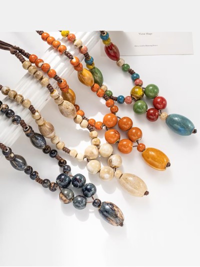 Collar largo cuentas mixtas en cordón