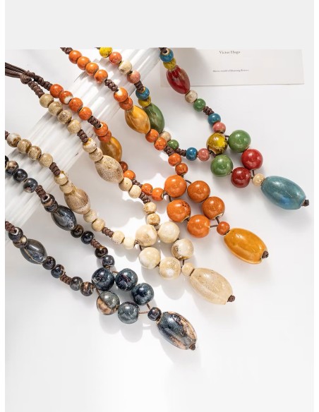 Collar largo cuentas mixtas en cordón