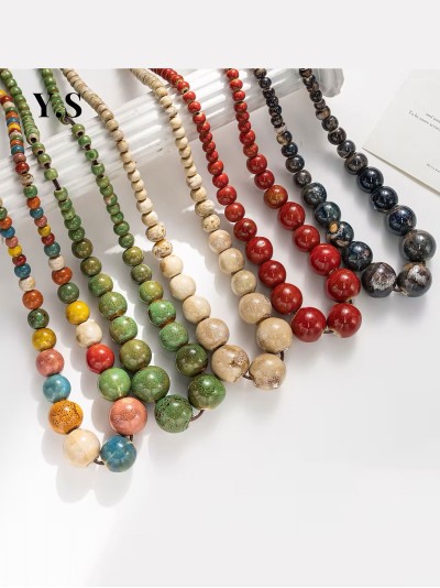 Collar largo cuentas redondas en cordón