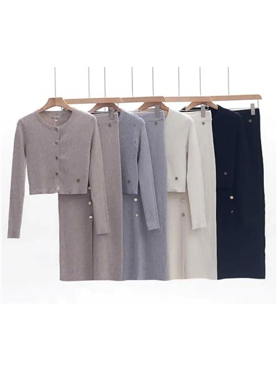 Conjunto cárdigan canalé + Falda midi 2