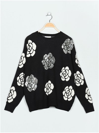 Jersey flores lentejuelas