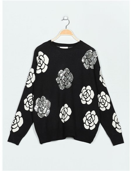 Jersey flores lentejuelas