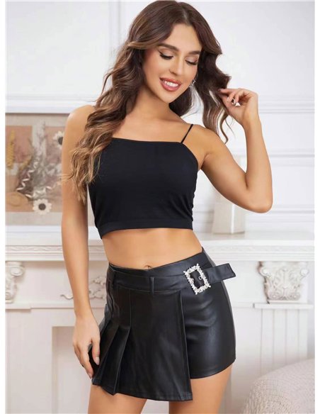 Short falda efecto piel hebilla