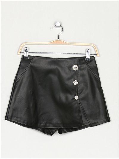 Short falda efecto piel botones perlas 2
