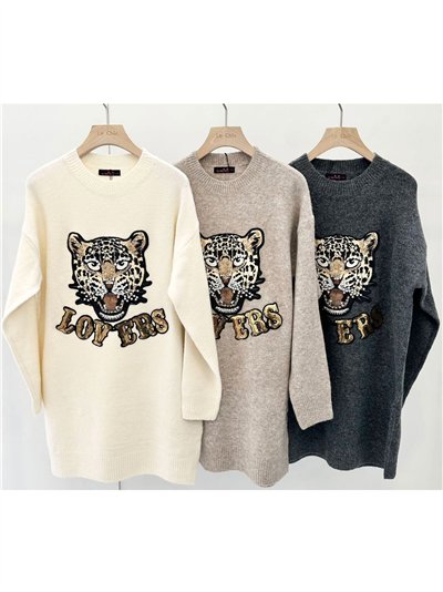 Tiger knit dress with pearl beads 2