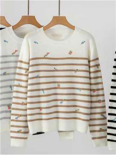 Jersey rayas flores bordadas