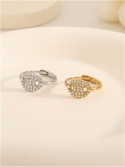 Anillo ovalado con circonitas - Acero inoxidable