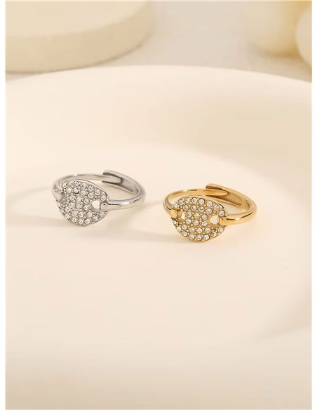 Anillo ovalado con circonitas - Acero inoxidable