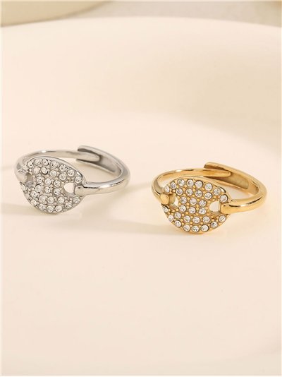 Anillo ovalado con circonitas - Acero inoxidable 2