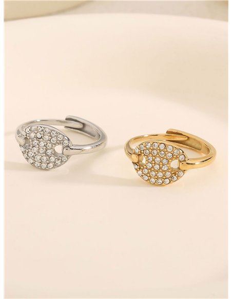 Anillo ovalado con circonitas - Acero inoxidable