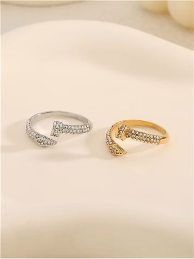 Anillo clavo con circonitas - Acero inoxidable