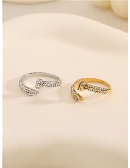 Anillo clavo con circonitas - Acero inoxidable