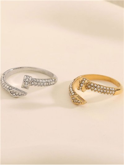 Anillo clavo con circonitas - Acero inoxidable 2