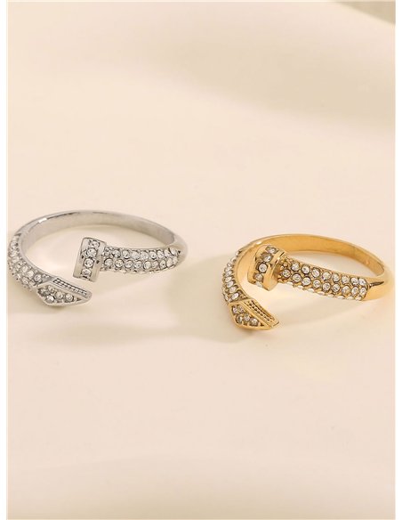 Anillo clavo con circonitas - Acero inoxidable