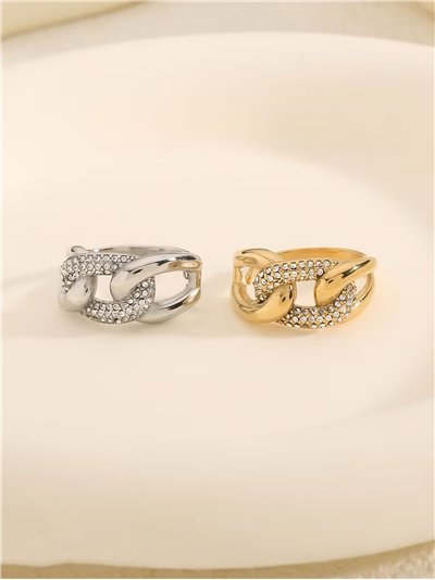 Anillo eslabones con circonitas - Acero inoxidable