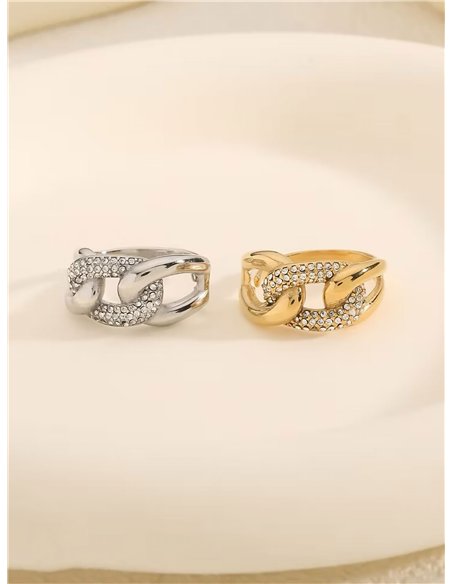 Anillo eslabones con circonitas - Acero inoxidable