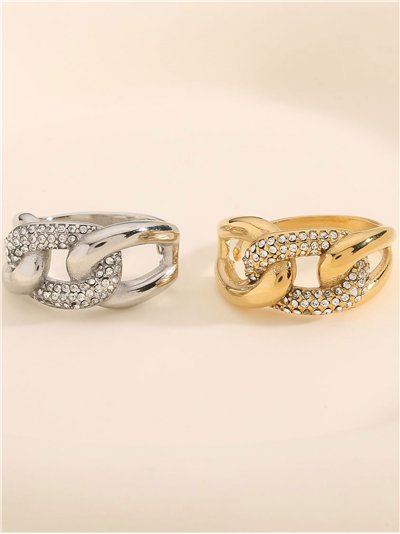 Anillo eslabones con circonitas - Acero inoxidable 2