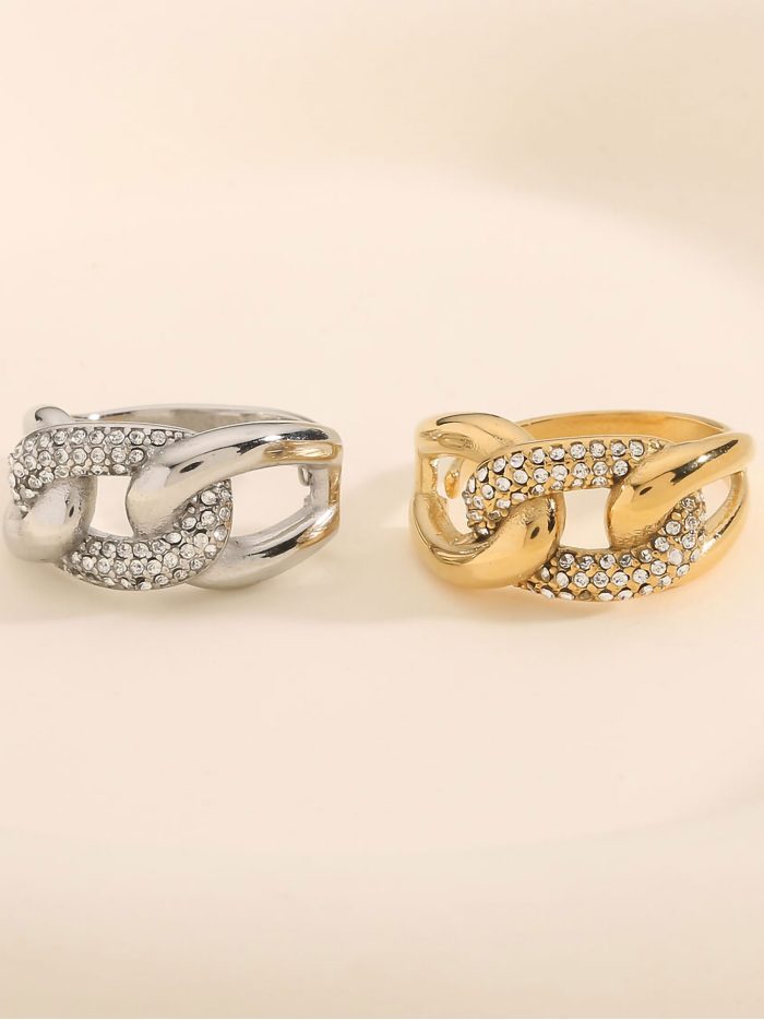 Anillo eslabones con circonitas - Acero inoxidable