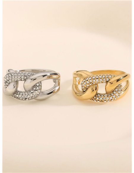 Anillo eslabones con circonitas - Acero inoxidable