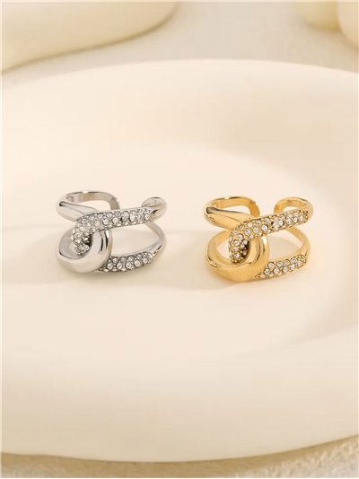 Anillo doble eslabón con circonitas - Acero inoxidable