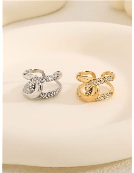 Anillo doble eslabón con circonitas - Acero inoxidable