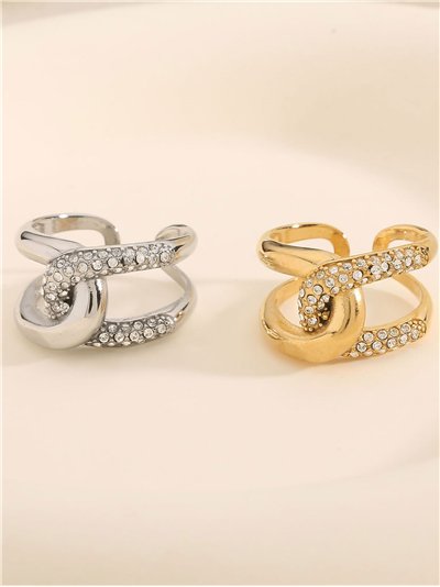 Anillo doble eslabón con circonitas - Acero inoxidable 2