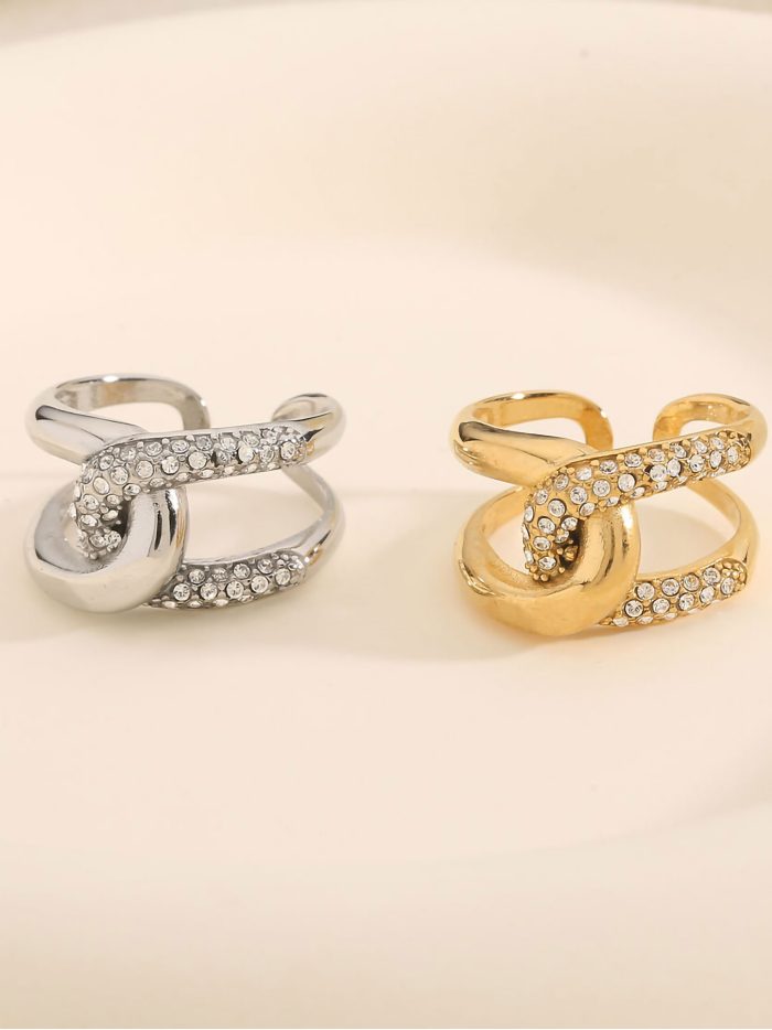 Anello doppio con zirconi - Acciaio inossidabile