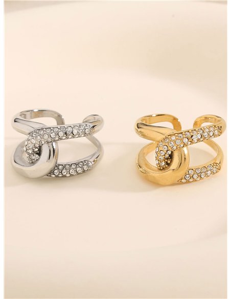 Anillo doble eslabón con circonitas - Acero inoxidable