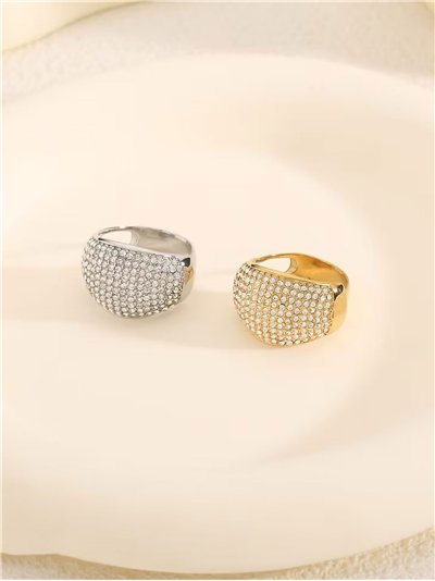 Anillo ancho con circonitas - Acero inoxidable