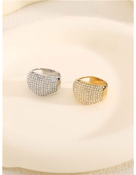 Anillo ancho con circonitas - Acero inoxidable
