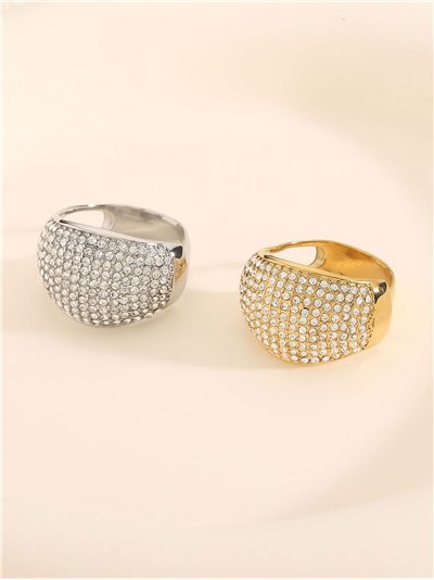 Anillo ancho con circonitas - Acero inoxidable 2