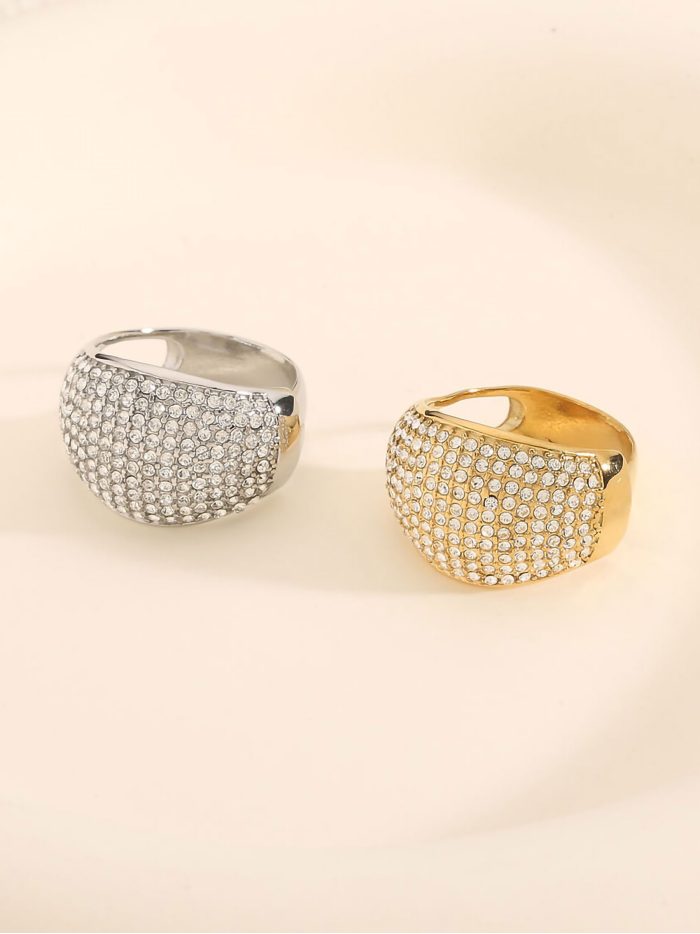 Anillo ancho con circonitas - Acero inoxidable