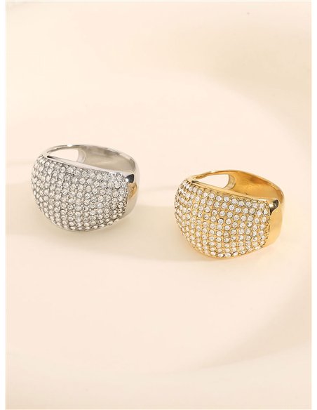 Anillo ancho con circonitas - Acero inoxidable