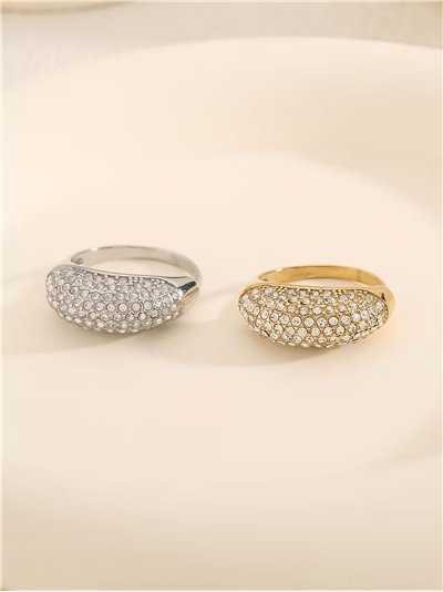 Anillo ovalado con circonitas - Acero inoxidable