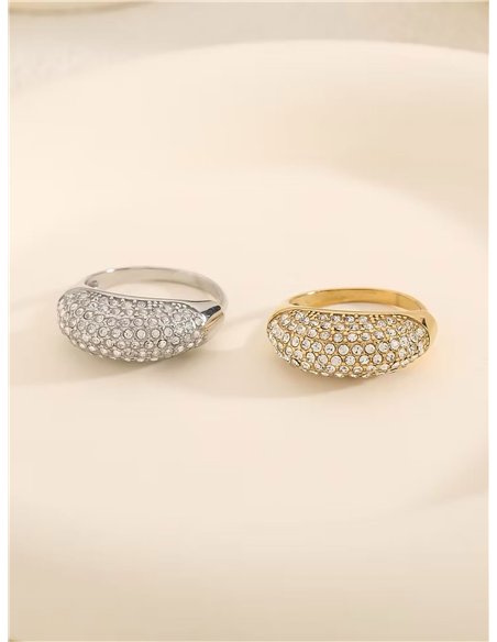 Anillo ovalado con circonitas - Acero inoxidable