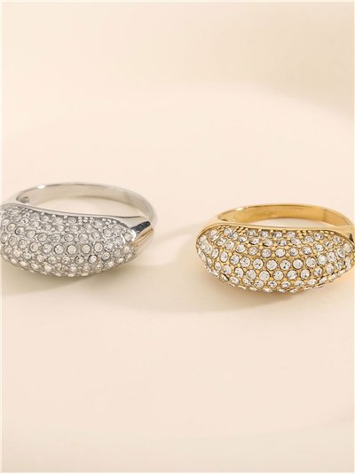 Anillo ovalado con circonitas - Acero inoxidable 2