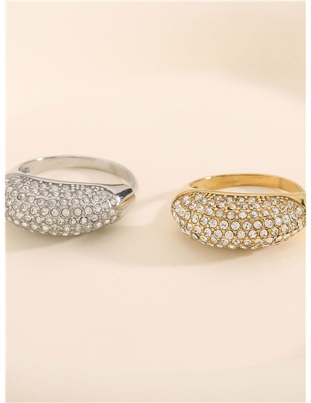 Anillo ovalado con circonitas - Acero inoxidable