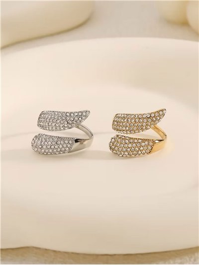 Anillo abierto con circonitas - Acero inoxidable