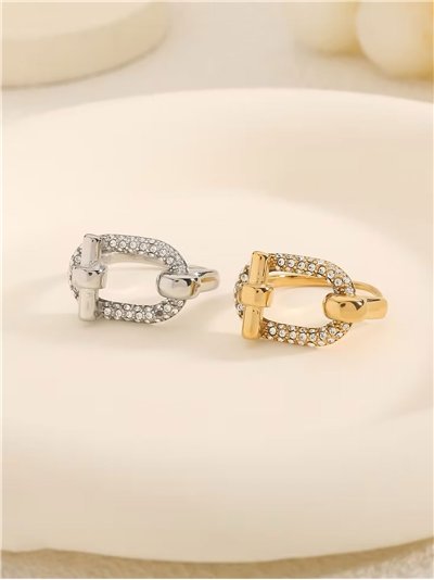 Anillo hebilla con circonitas - Acero inoxidable