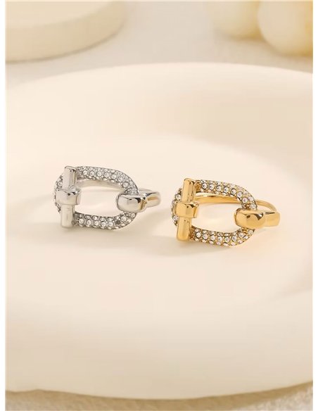Anillo hebilla con circonitas - Acero inoxidable