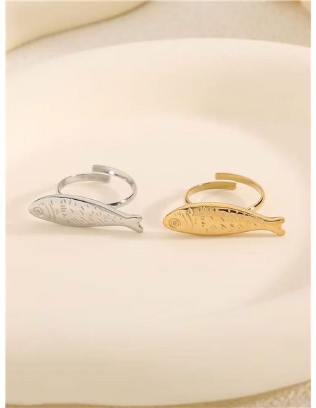 Anillo pez en relieve - Acero inoxidable