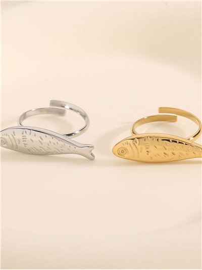 Anillo pez en relieve - Acero inoxidable 2