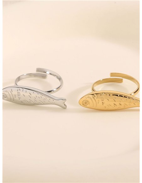 Anillo pez en relieve - Acero inoxidable