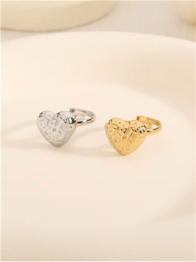 Anillo corazón en relieve - Acero inoxidable