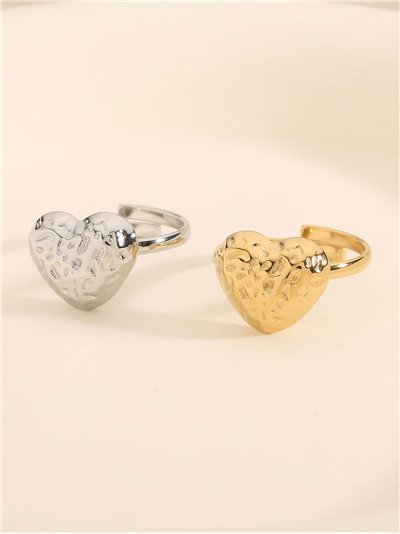 Anillo corazón en relieve - Acero inoxidable 2