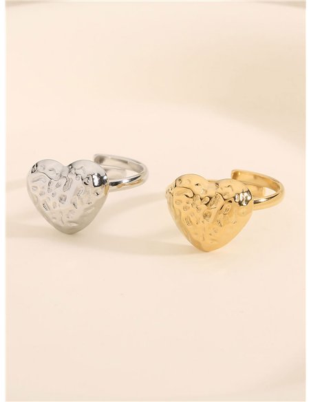 Anillo corazón en relieve - Acero inoxidable